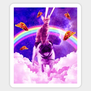 Cosmic Cat Riding Unicorn Pug Sticker